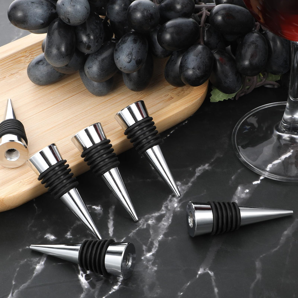 25 Pieces Wine Bottle Stopper Set Kit Reusable Decorative Bottle Stoppers Stainless Steel Wine-Bottle Stopper Kit for Kitchen, Bar, Gifts, Holiday Party, Wedding(Metal Silver)