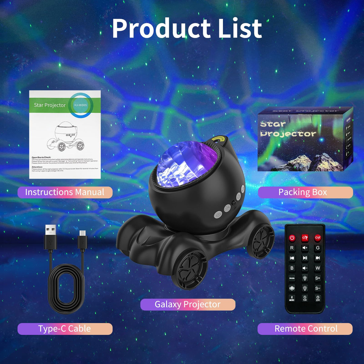 ENOKIK Star Projector, Galaxy Projector Built-in Bluetooth Speaker and 8 White Noise, Night Light for Kids Adults, Aurora Nebula Lamp for Home Decor/Relaxation/Party/Music/Gift (Black)