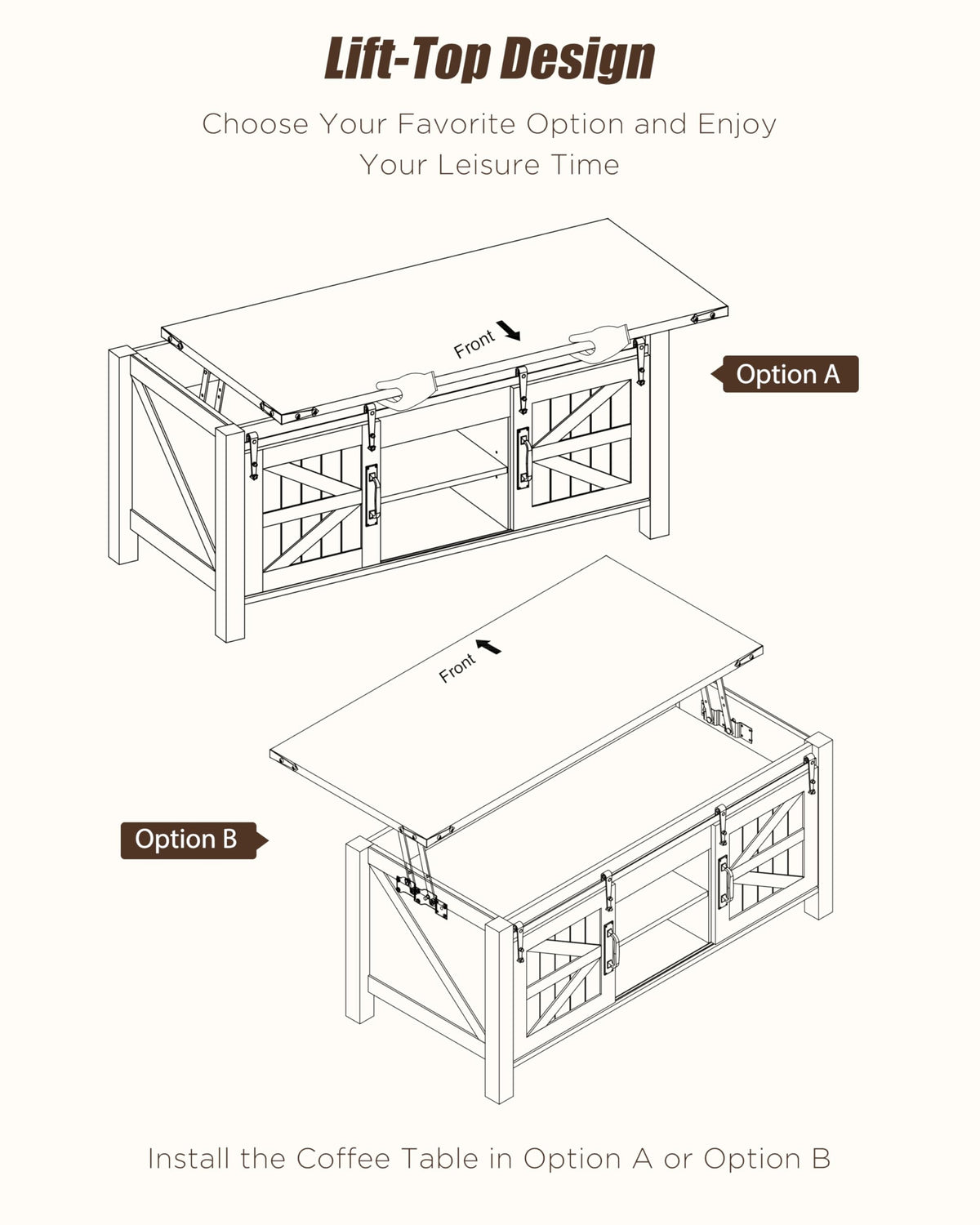 OKD 48" Farmhouse Lift Top Coffee Table with Sliding Barn Door,Rustic Center Table with Hidden Storage Compartment,Lifting Tabletop and Adjustable Shelf for Living Room,Office,Antique White
