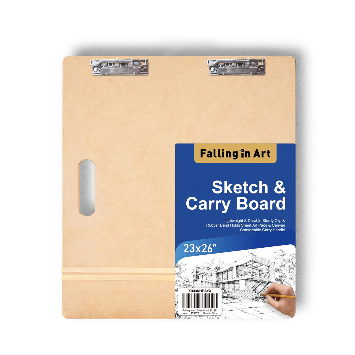 Falling in Art 23x26 Sketch Board, Drawing Tote Board for Artists with Sturdy Clip and Rubber Bands, Portable Art Clipboard for Classroom and Studio Drawing