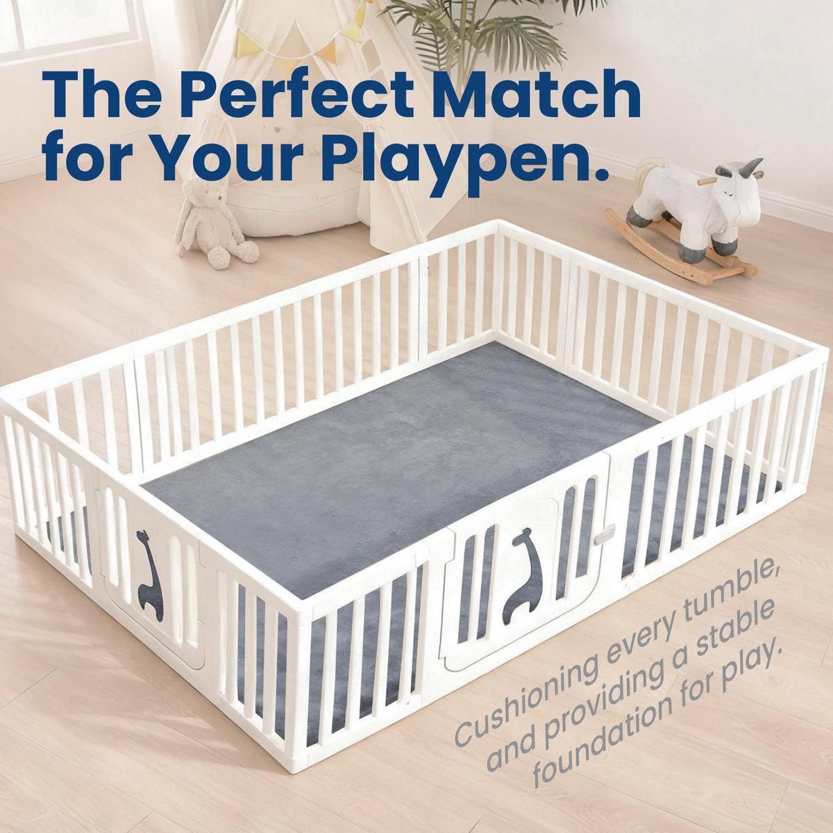 Huloo Sleep Baby Play Mat for Floor,1.3" Thick Elasti-Foam 74"×50" Playpen Mat, Non-Toxic Certified Water-Repellent Coral Velvet, Non-Slip Safe Crawling Mat for Tummy Time, Toddler & Infant (Dark Grey)