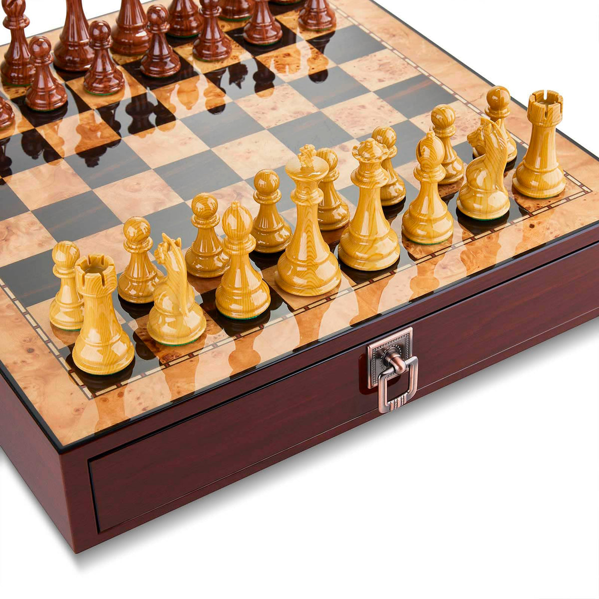 AMEROUS 17 inches Wooden Chess Set with High Polymer Weighted Chess Pieces / 2 Built-in Storage Drawers / 2 Extra Queens / 3.75'' King, Classic Board Game