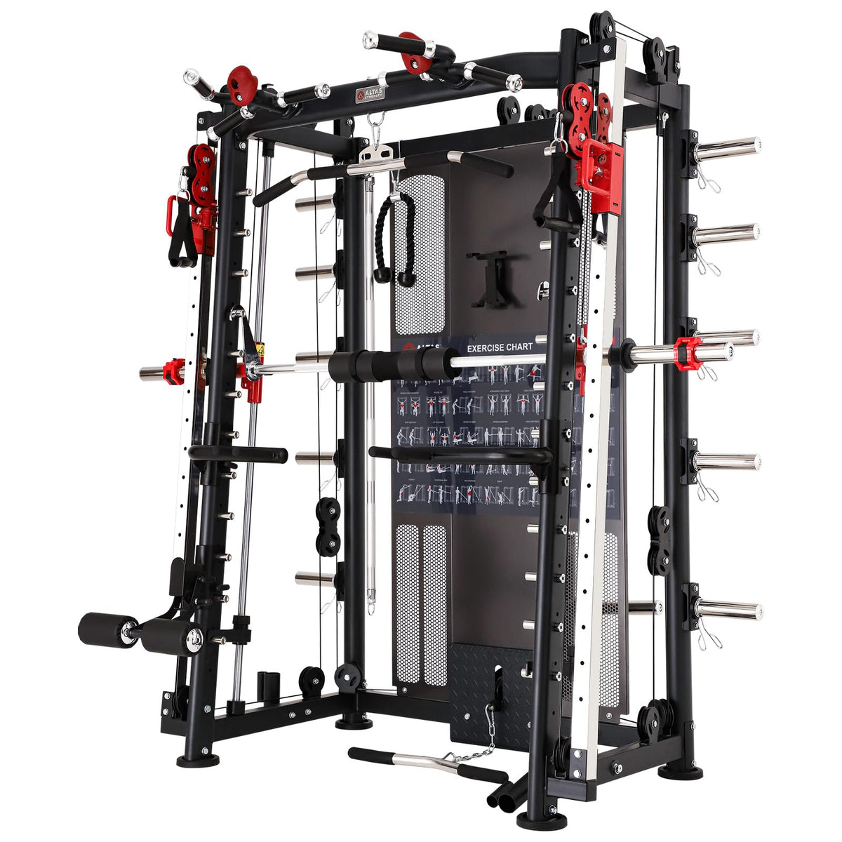 Altas Strength Home Gym Equipment Smith Machine with Pulley System Gym Squat Rack Pull Up Bar Upper Body Strength Training Leg Developer Light Commercial Fitness Equipment Included Accessories 3000Y