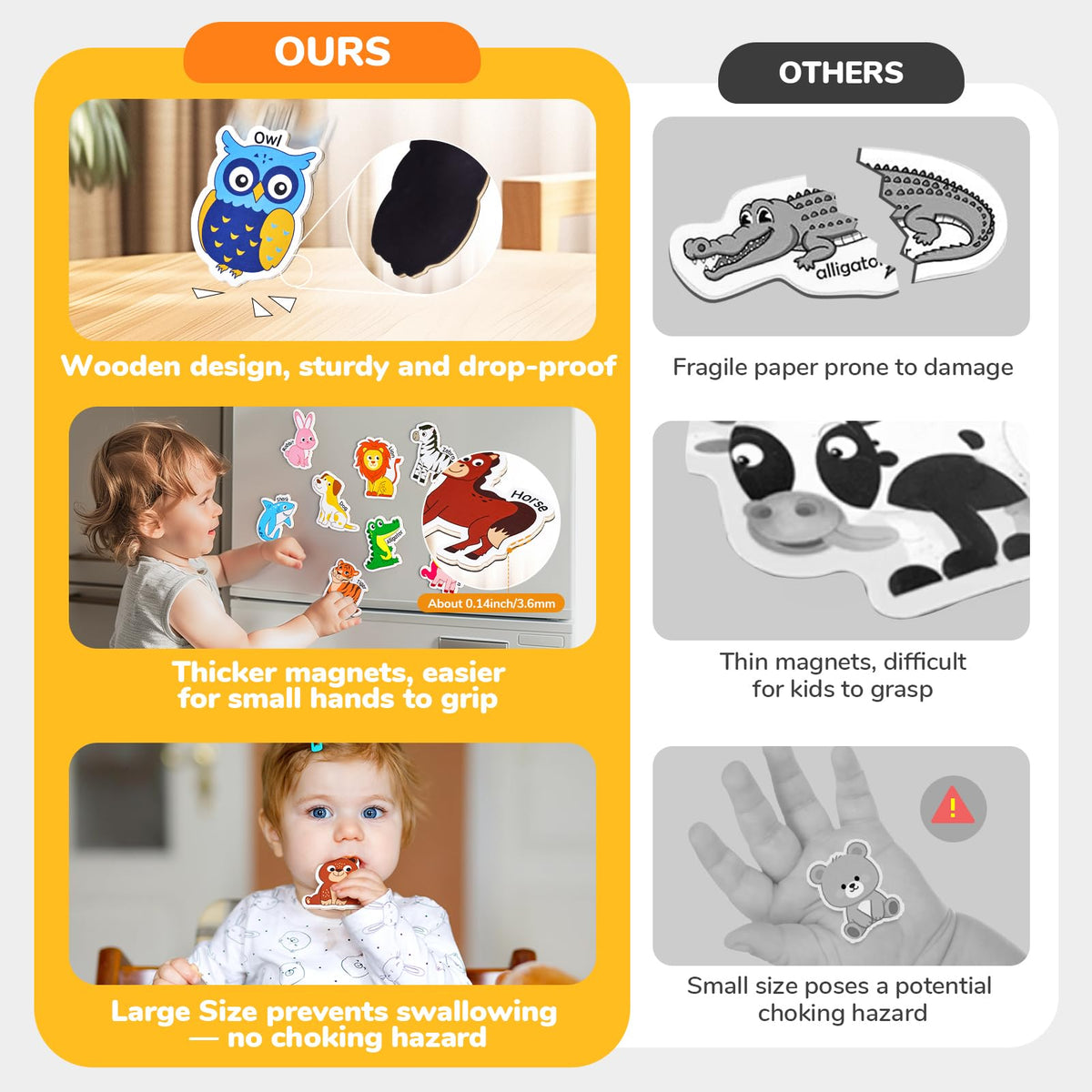 JoyCat Wooden Magnets for Kids – 26 Cute A-Z Animals Fridge Magnets for Toddlers, Large Magnetic Animal Refrigerator Toys, Fun Educational Learning Gifts for Toddlers 2 3 4 5 Years Old
