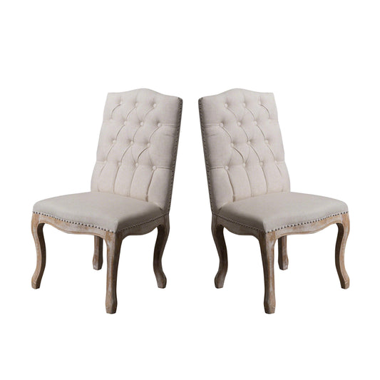 Christopher Knight Home Jolie Tufted Fabric Weathered Hardwood Dining Chairs, 2-Pcs Set, Beige