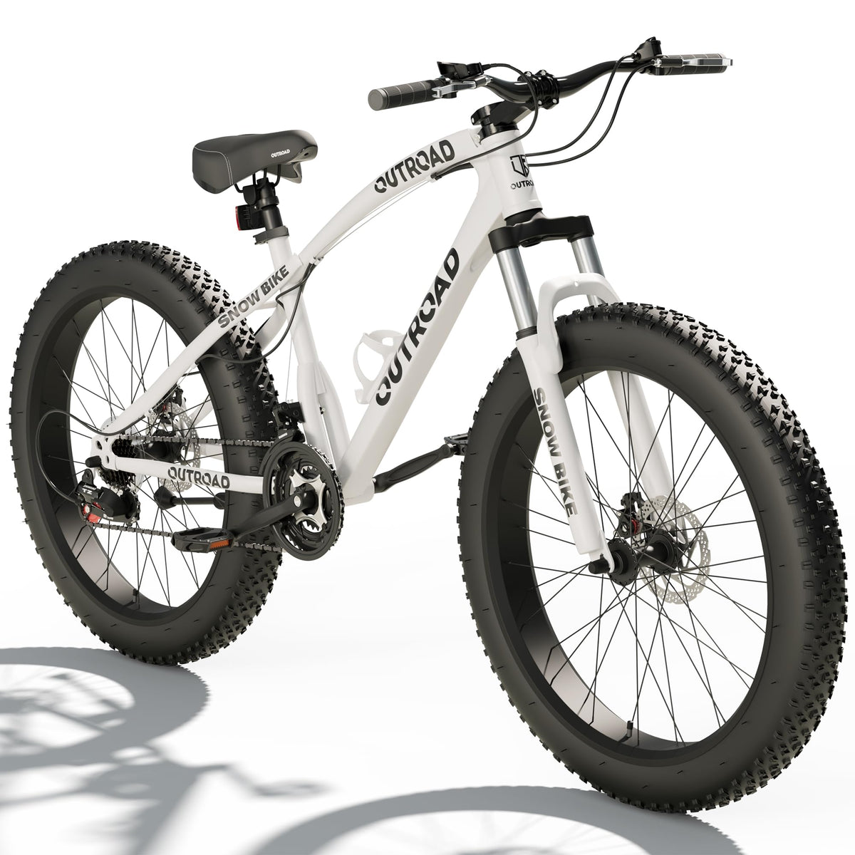 Incbruce 26 Inch Fat Tire Mountain Bike, High Carbon Steel Frame, 21 Speed MTB with Dual Disc Brakes for Men/Women/Adults (White)