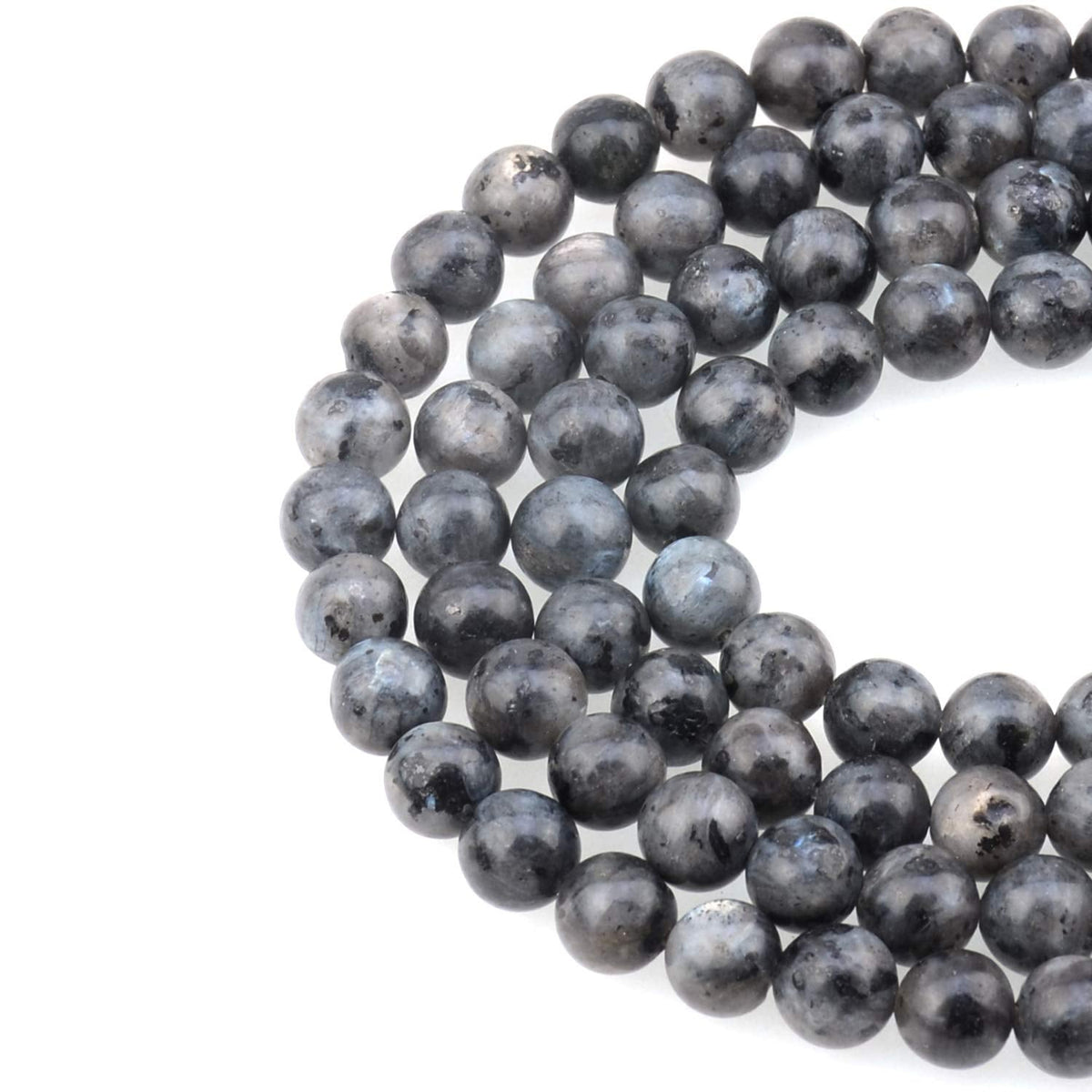 LPBeads 100PCS 8mm Natural Black Larvikite Beads Gemstone Round Loose Beads for Jewelry Making with Crystal Stretch Cord