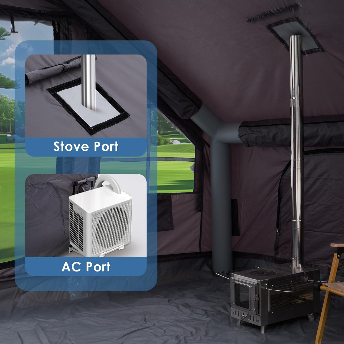 Inflatable Camping Tent for 4-6 Person, with Electric Air Pump, 4 Season Waterproof Windproof, Clear Skylight & 420D Oxford Waterproof, Air Tent with Mesh Windows/Doors