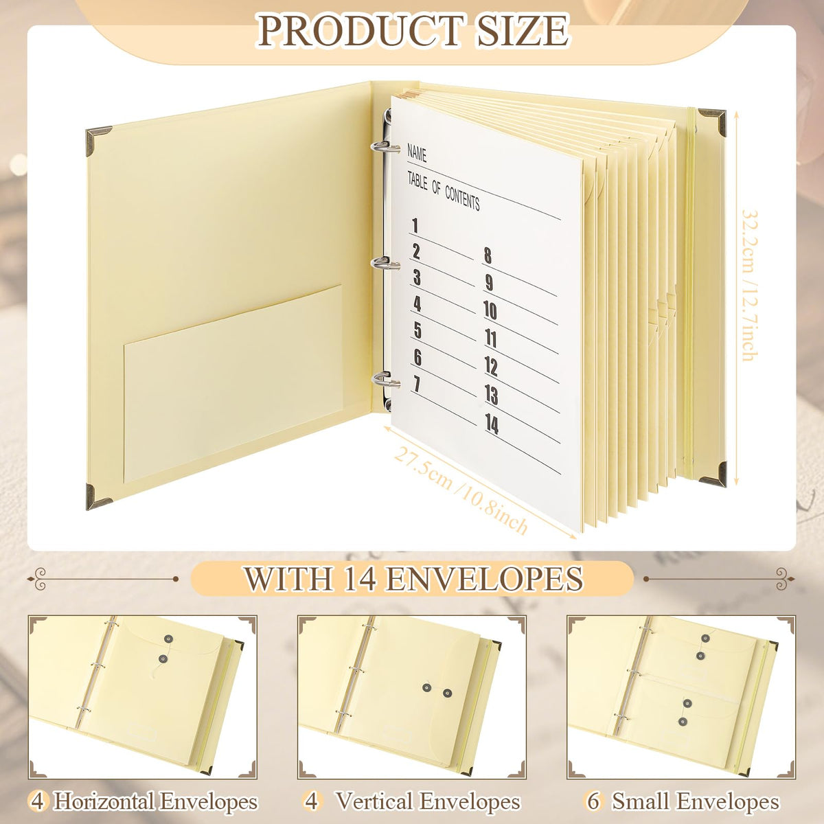 Marspark 3 Rings in Case I Die Binder Important Document Organizer with Labels, Life Pockets Organizer Expanding File Folder for Family Papers, Letters, Birth Certificates, Photos, Passports(Yellow)