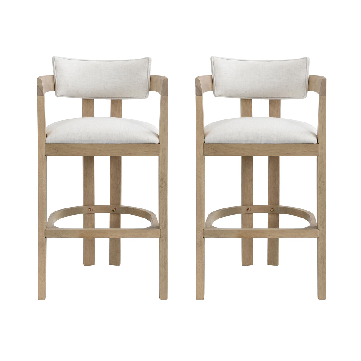 Christopher Knight Home Falcon Bar Stools Set of 2, Fabric Round Backrest Counter Height Barstool for Kitchen Island, Wooden Dining Room Chair, Bar Table Counter Stool with Footrest, Light Ash+Beige