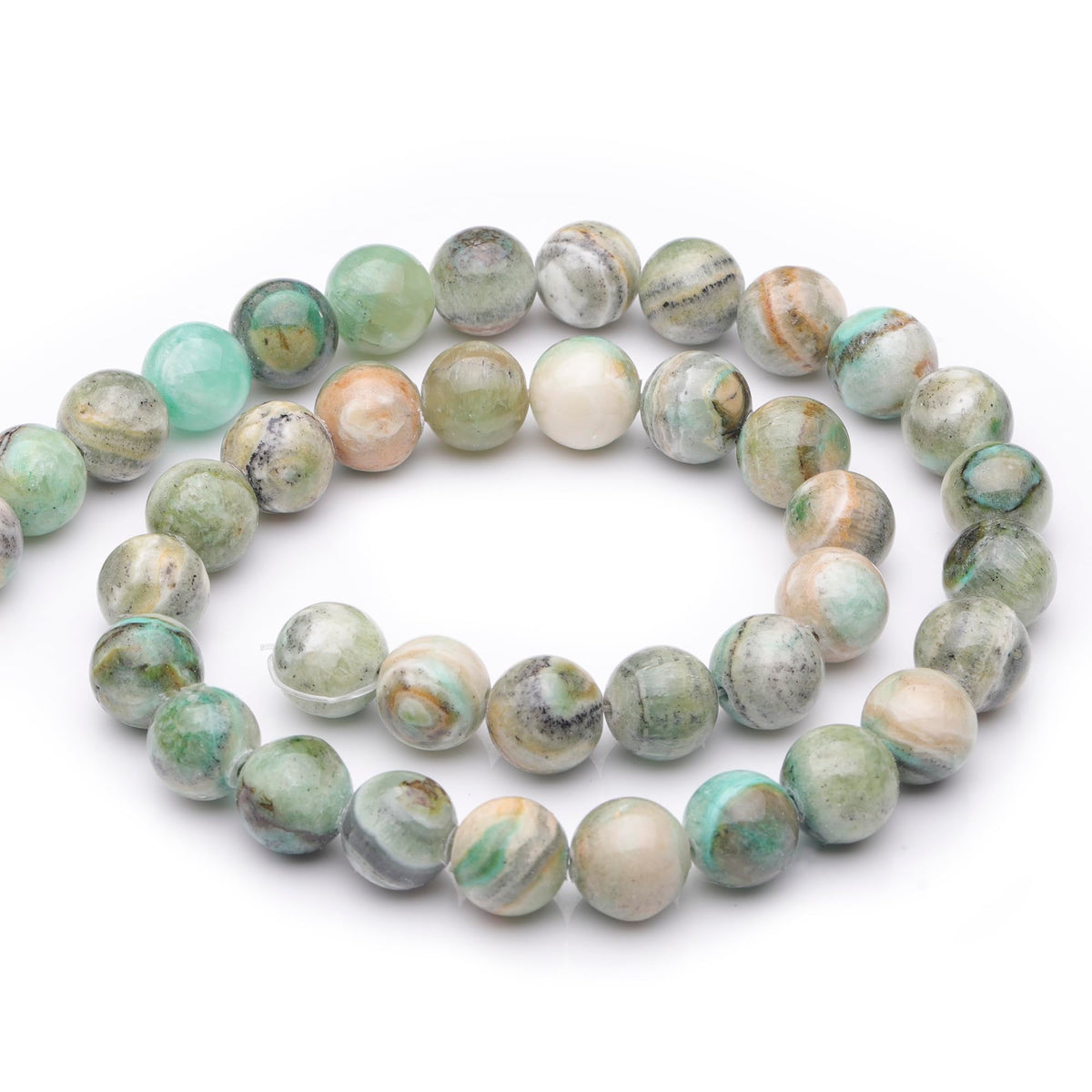 Youngbling Natural Gemstone Beads for Jewelry Making,10mm Green Stripe Stone Polished Round Smooth Stone,Genuine Real Stone Red Beads for Bracelet Necklace 15 Inch(Green Stripe Stone,10mm)