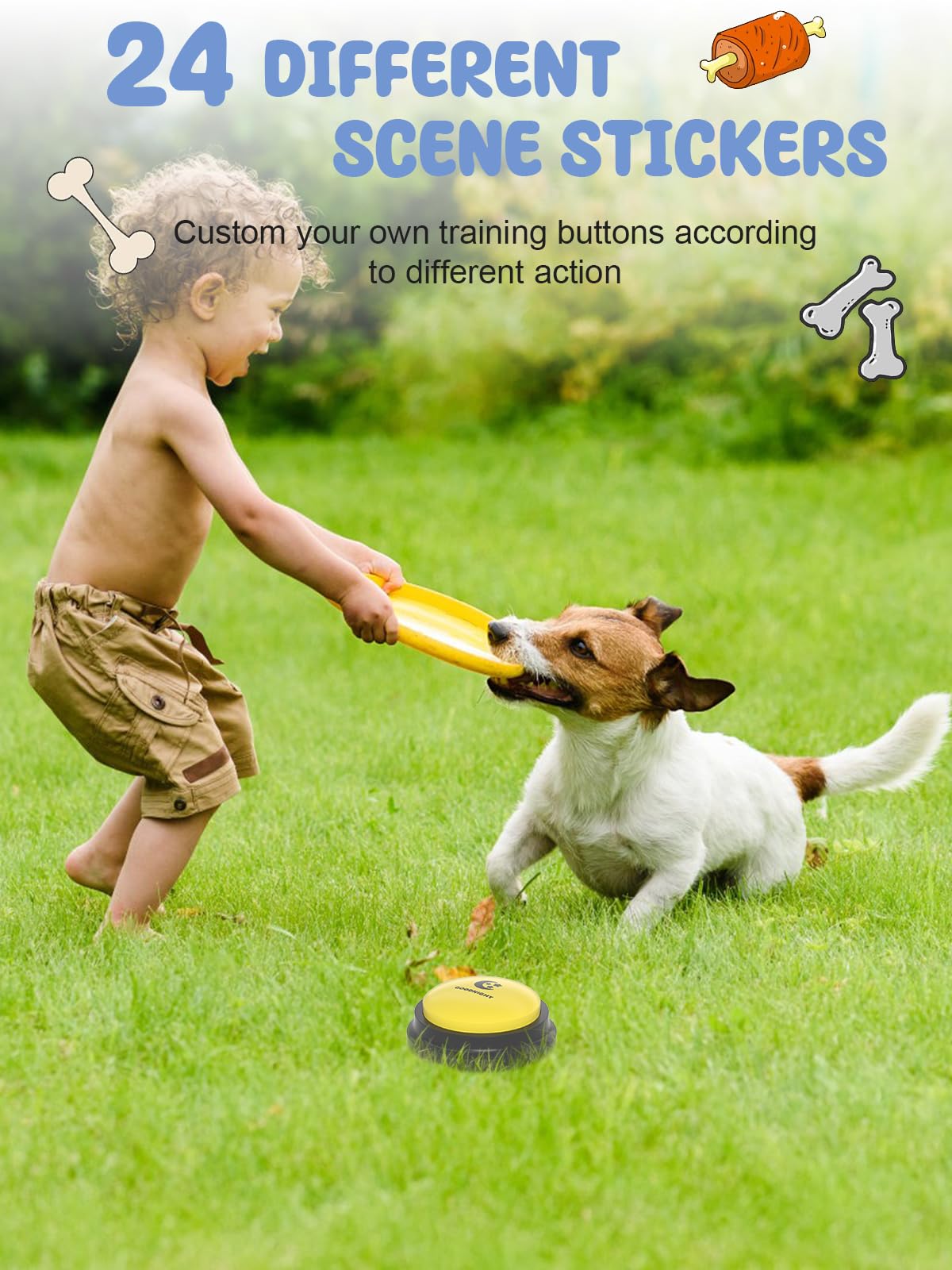 4 Pcs Dog Talking Button Set, Dog Buttons for Communication, 30s Recordable Voice Pet Buzzer Training Buttons, Speaking Button for Dogs with Anti-Slip Dog Buttons Talk Mat and 24 Scene Stickers
