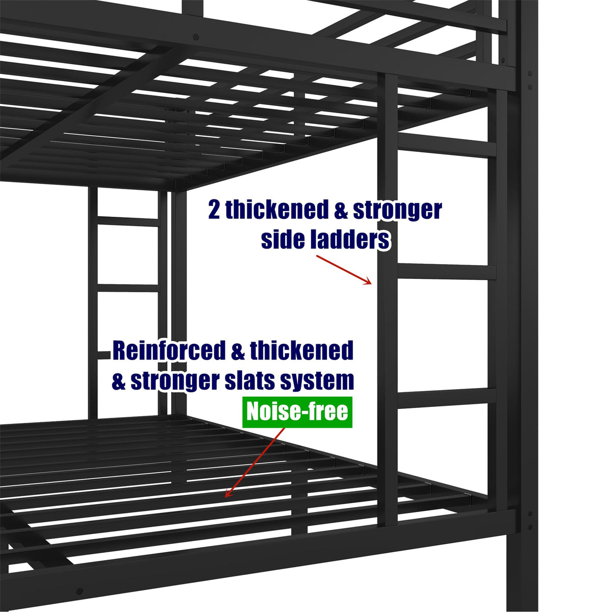 NOAHLEO Stronger & Safer Heavy Duty Metal Twin XL Over Queen Size Bunk Bed with Twin Trundle for Adults Teens, More Stable Thickened Steel Bunkbed (Twin XL Over Queen with Twin Trundle)