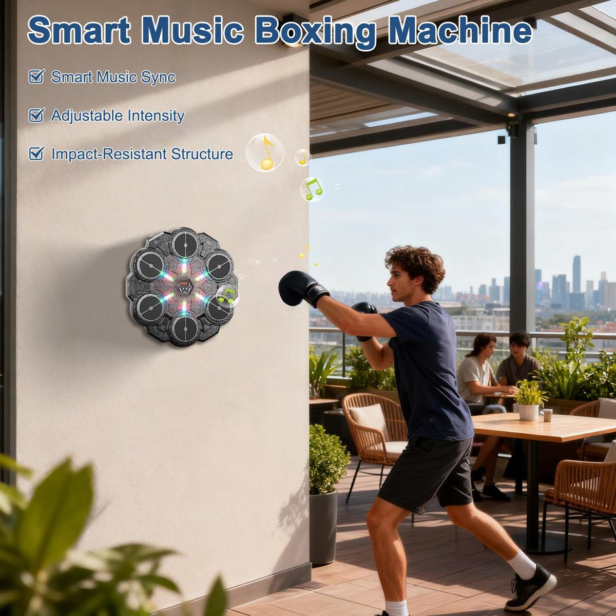 FINLALO Interactive Music Boxing Machine - Dynamic Light/Sound Sync Punching Trainer for Adults/Kids | 9-Level Adjustable Speed Mode | ABS Wall Mounted Boxing Equipment for Indoor Fitness (Black)