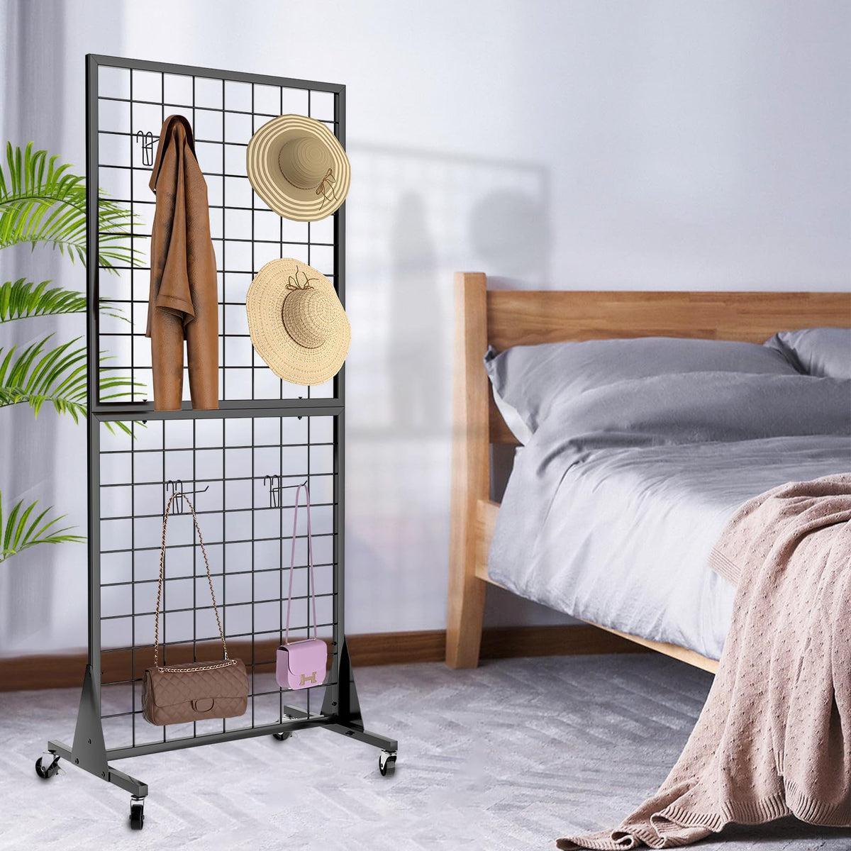 QKOSMTL 4-Pack Gridwall Panel Display Stand, 2'x5.5' Heavy Duty Floor Standing Rack with Detachable Girdwall, Movable Silent Wheel, Easy to Transport, Ideal for Retail & Craft Fairs