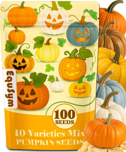 10 Variety Mix Pumpkin Seeds for Planting - 100 Heirloom Seeds, Baby Boo, Blue Jarrahdale, Jack Be Little, Jack O Lantern, Sugar Pie, Yellow Paris for Summer & Fall, Non GMO Pumpkin Seed