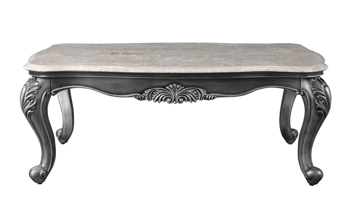 Acme Ariadne Rectangular Marble Top Wooden Coffee Table in Platinum Gray