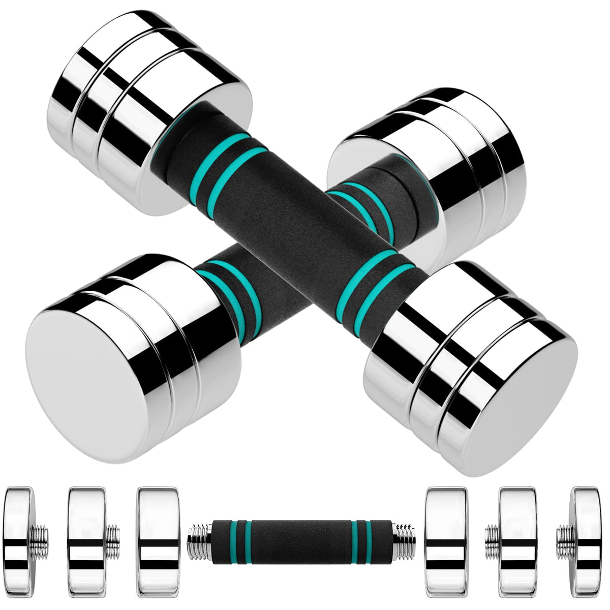 LIFERUN 5lb Steel Adjustable Dumbbell Set of 2, Free Weights Dumbbells Set, Non-Slip and Comfortable Foam Handle, Adjustable Dumbbells Weights Set for Home Gym Office Exercise