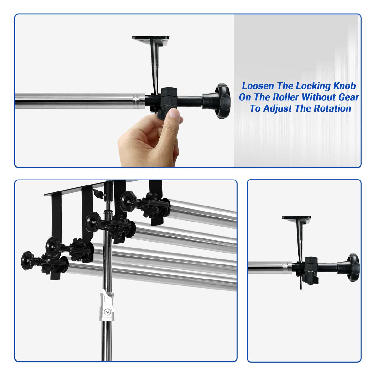 MagicLine Photography Backdrop 4 Roller Support System, 118 inch Stainless Steel Crossbars Manual Backdrop Stand,Wall/Ceiling/Light Stand Mount Background Holder for Home & Studio(Stability)