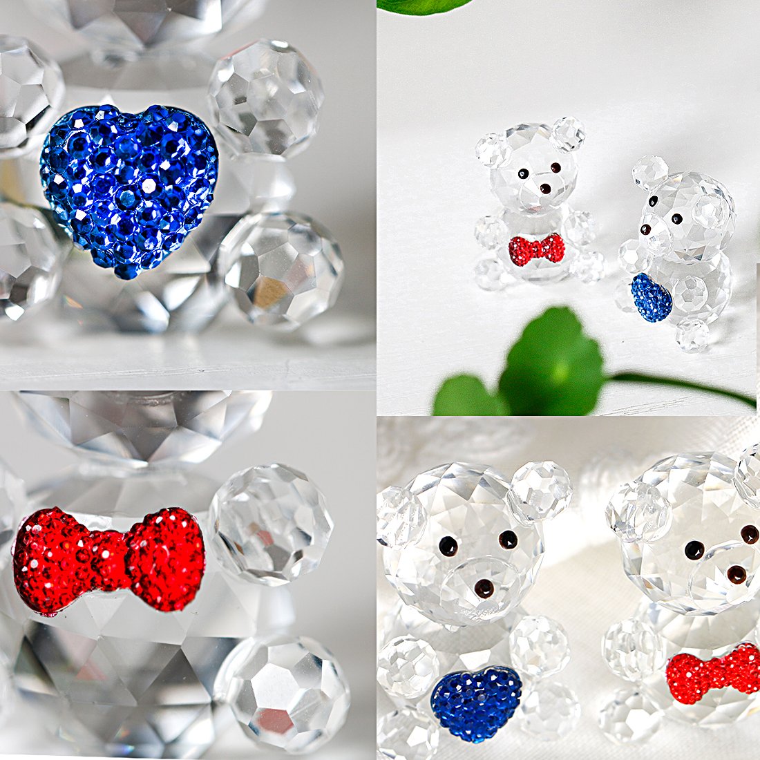 H&D HYALINE & DORA 2pcs Crystal Baby Bear Figurine Collection Animal Paperweight Table Centerpiece