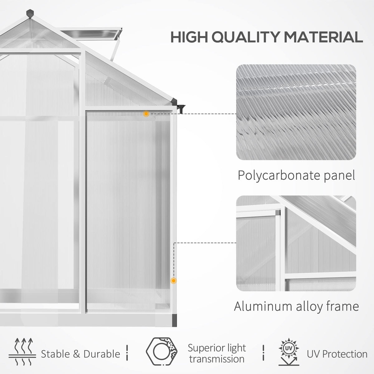 Outsunny 4' x 6' Greenhouse for Outdoors, Polycarbonate Greenhouse with Rain Gutter and Roof Vent, Aluminum Walk-in Green Houses for Outside Patio Backyard Garden