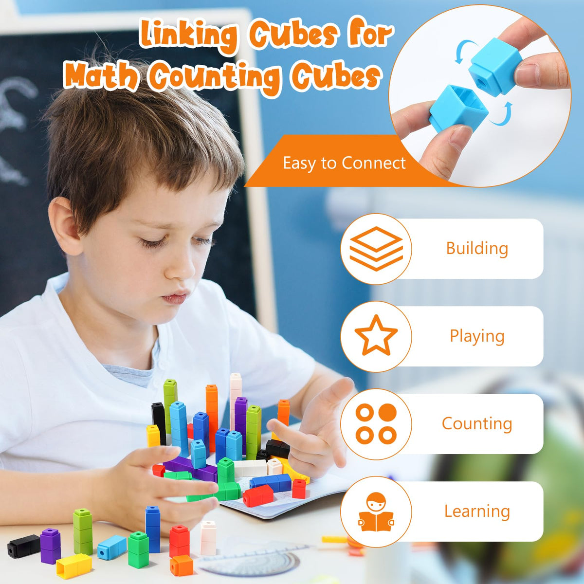 100 Pcs Yellow Linking Cubes for Math Counting Cubes Manipulatives Plastic Counting Block Manipulative Classroom Learning Supplies for Educational Preschool Activities Boy Girl (Yellow)