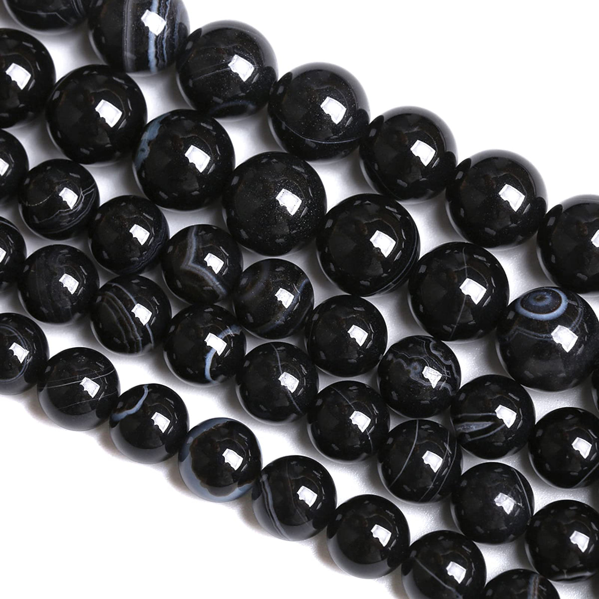 8mm 45PCS Natural Stone Black Agate Stripe Onyx Semi Precious Loose Beads for Jewelry Making DIY Bracelet