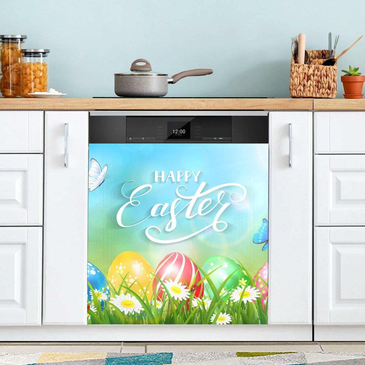 Kigai Easter Eggs Dishwasher Magnet Cover, Reuseable Kitchen Fridge Door Magnet Sticker, Waterproof Refrigerator Microwave Magnet Cover Hoilday Party Decor, 23 x 26 Inch
