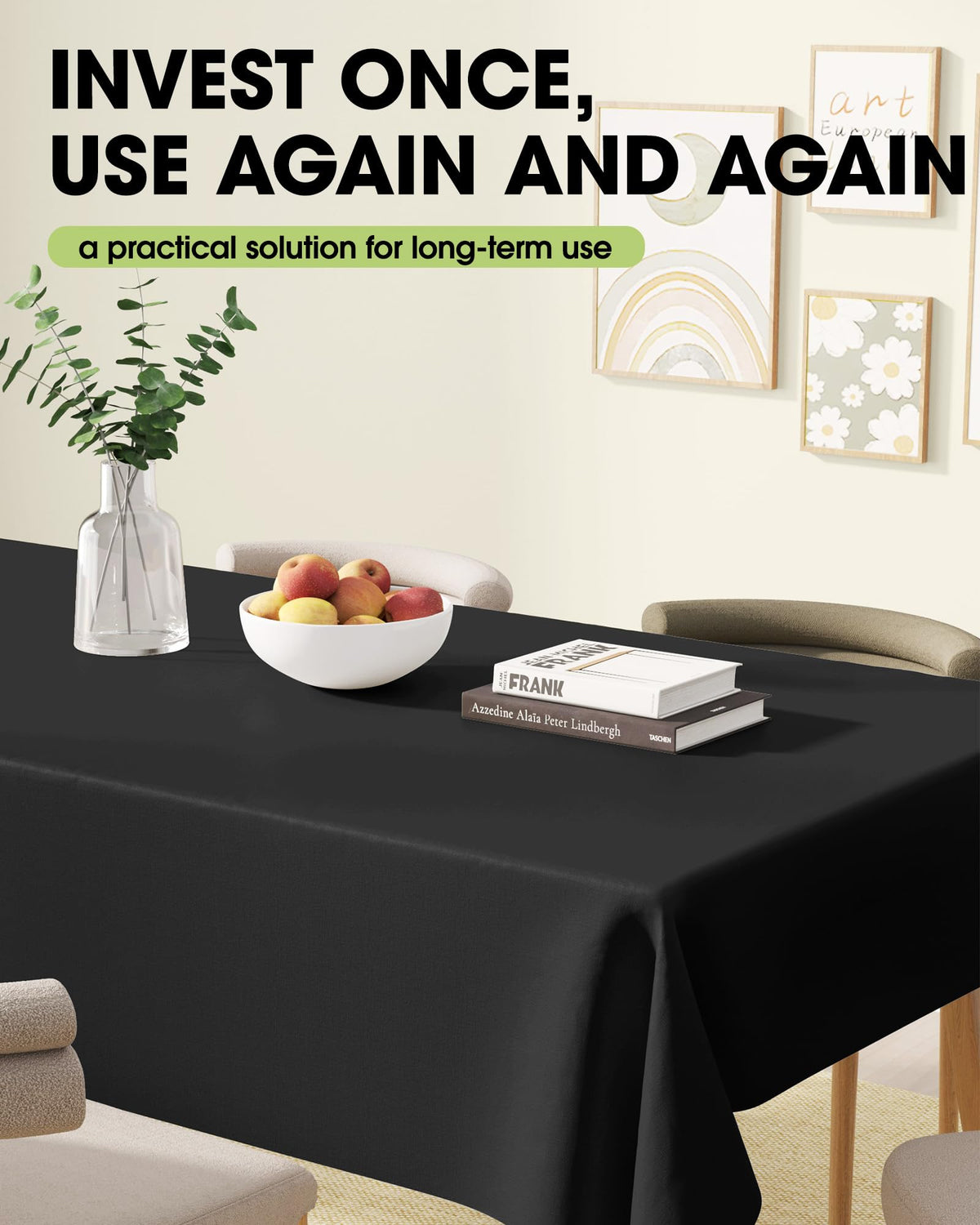 Pureegg Rectangle Table Cloth 60" x 102" – Durable Polyester Tablecloth Offers Reusable & Washable Protection, Ideal for Outdoor Party, Picnic, Wedding, Banquet and Birthday, 2 Pack, Black