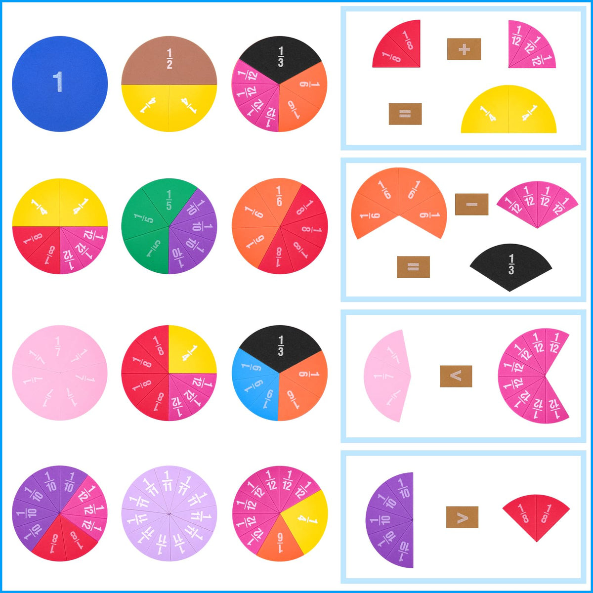 Meetory 180pcs Magnetic Fraction Tiles Circles, Rainbow Math Manipulatives Set for Preschool Elementary School Teacher, Prefect Classroom Learning Tools, Homeschool Supplies