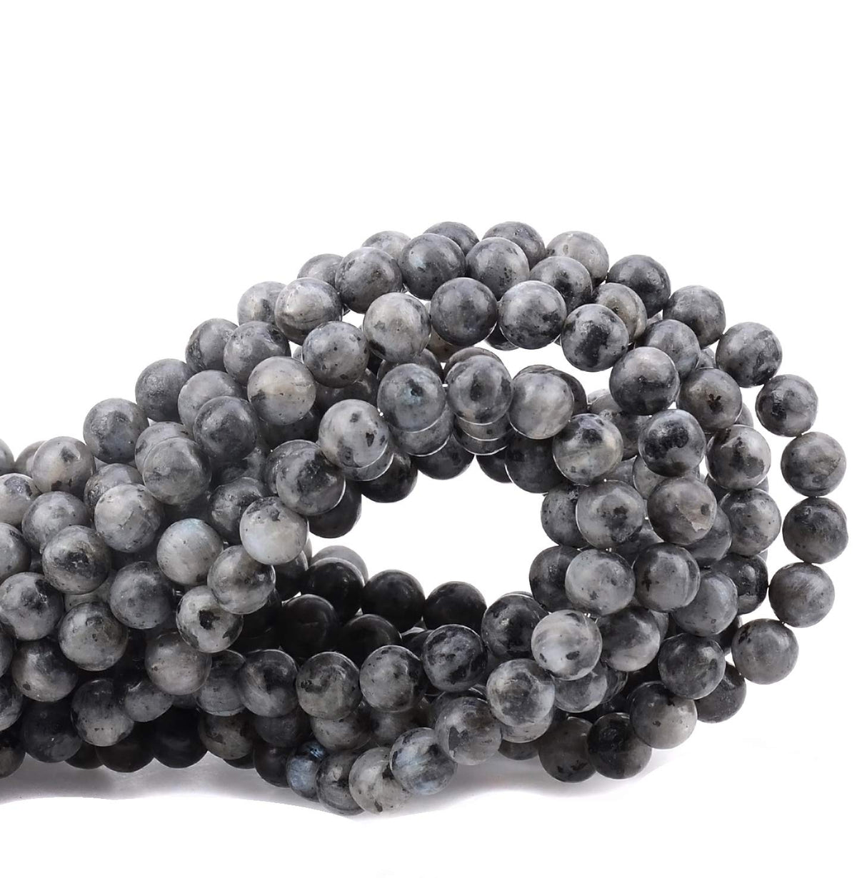 100Pcs Natural Crystal Beads Stone Gemstone Round Loose Energy Healing Beads with Free Crystal Stretch Cord for Jewelry Making (Larvikite Labradorite, 8MM)