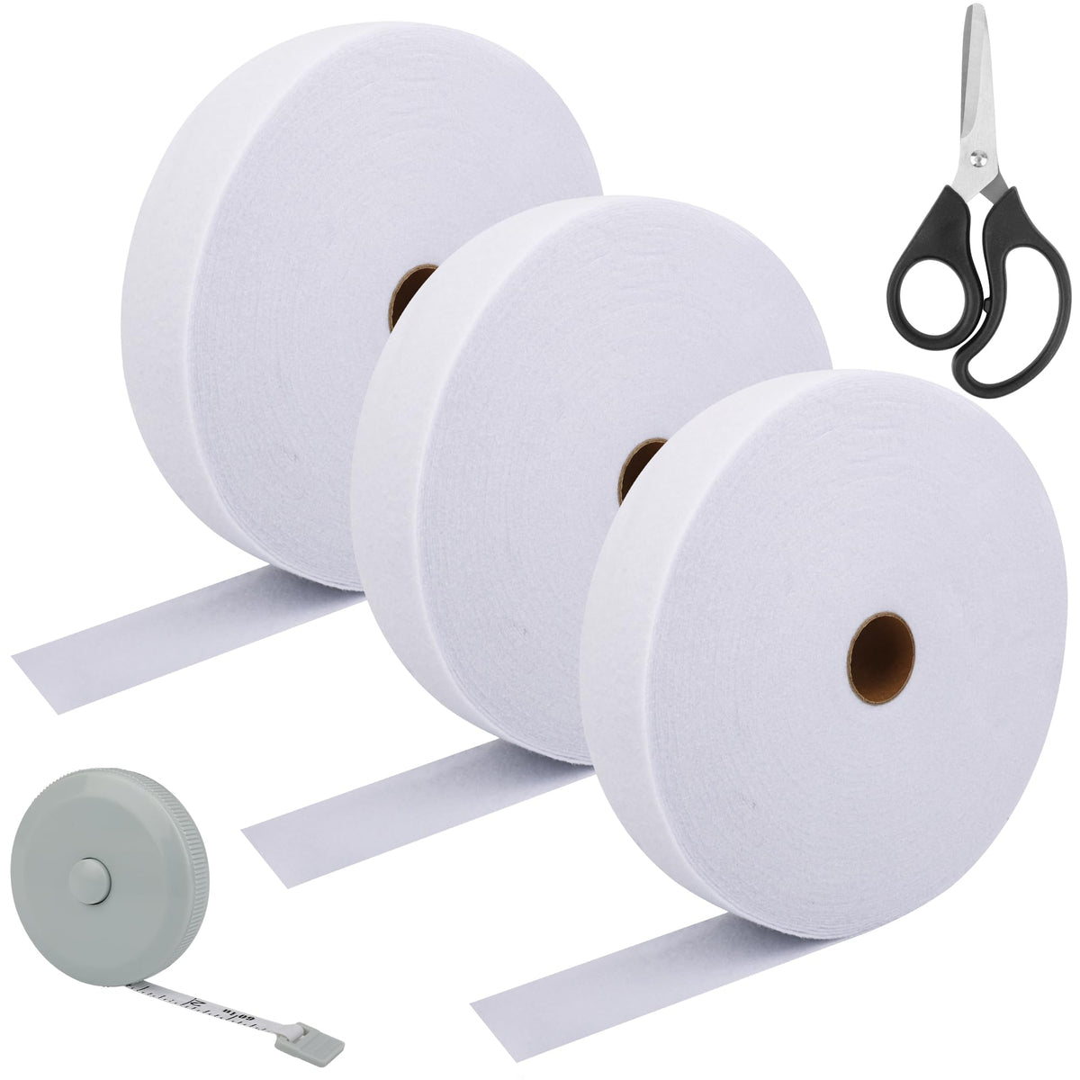 3 Roll Batting Strips 2 1/4 Inch 150 Yards with Scissors, Rule for Jelly Roll Rugs Cotton, Larbeti Jelly Roll Rug Batting for Cotton Blend Batting (White)