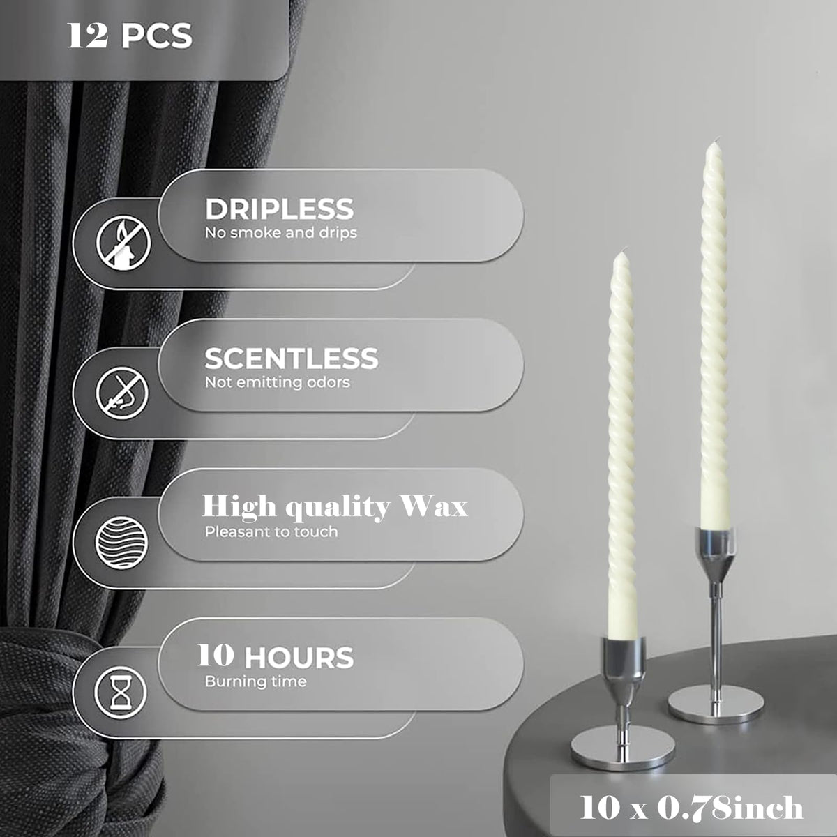 MAITREYA Brown Taper Candles Stick Spiral Twisted Candles-Set of 12 for Decoration Weddings Party Church-Unscented Dripless Candles,10inch(F-Gradient Brown)