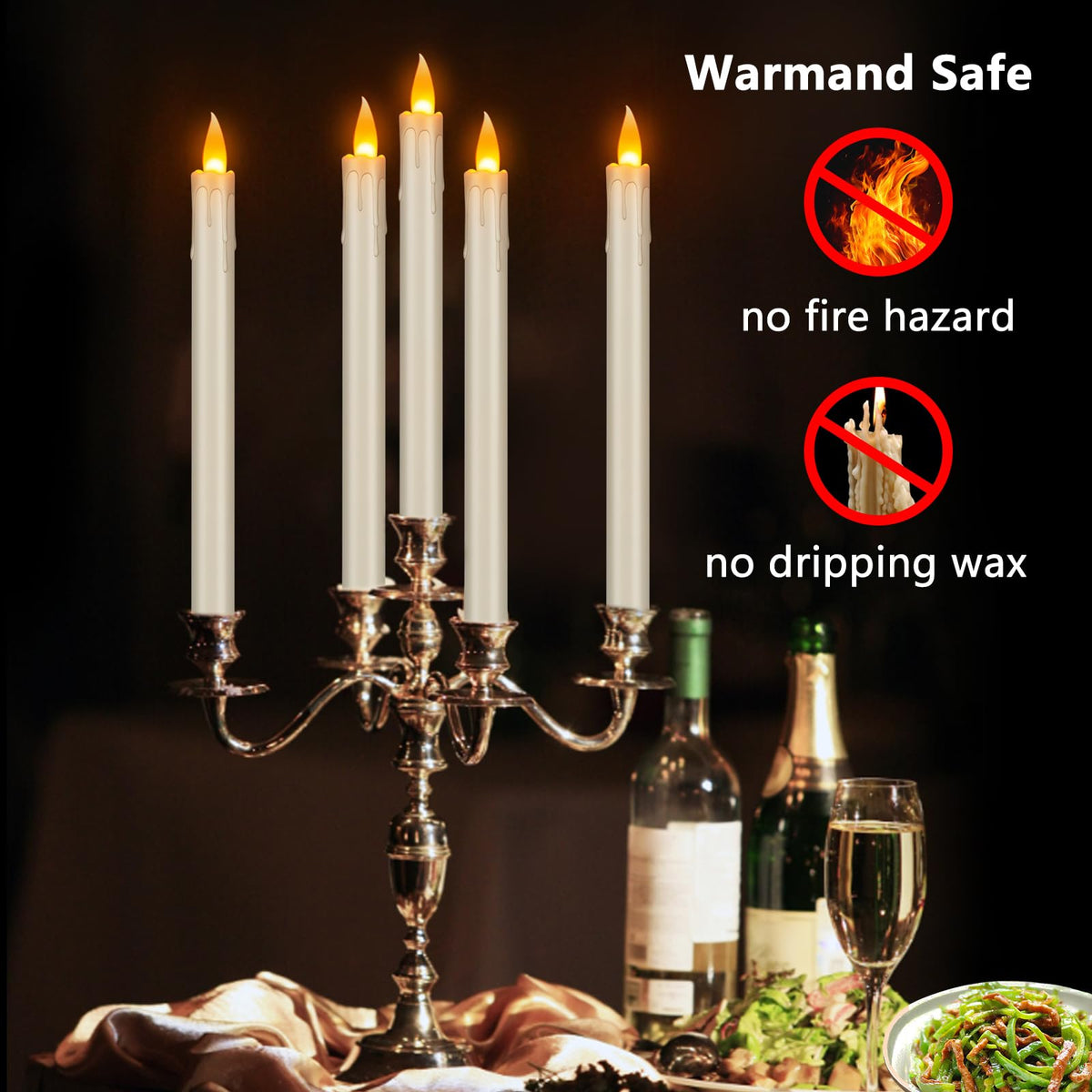 wemarry Flameless Taper Candles Realistic Flickering Flame, Battery Operated, Remote Control with Timer, Safe for Kids & Pets, Ivory, 10-Inch, Pack of 6 Ideal for Home, Weddings & Parties