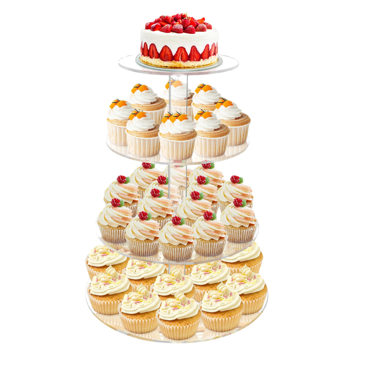 LoveDisplay Cupcake Stand, 4 Tier Cupcake Stand for 50 Cupcakes, Round Tiered Cupcake Tower, Clear Acrylic Cupcake Holder, Dessert Stands for Party, Wedding, Birthday, Baby Shower, Halloween