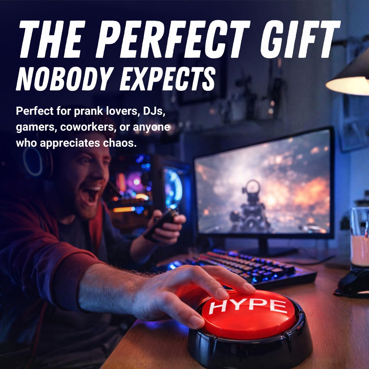Sound RX “The Hype Button” Hip Hop Air Horn Sound Effect Button – DJ Party Noise Maker, Funny Desk Toy & Celebration Buzzer (Batteries Included)