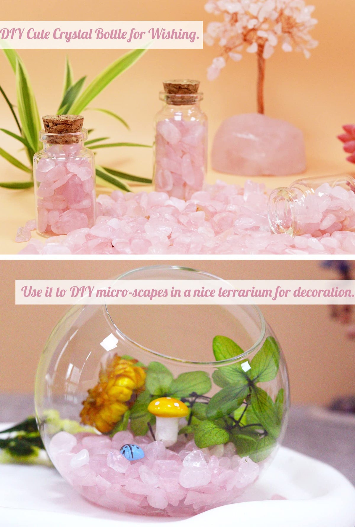 1lb Rose Quartz Aquarium Gravel Rocks Natural Tumbled Healing Crystal Chips Bulk Gemstones Tumbled Crushed Stones for Fountain Vase Filler Planters Decorative Fish Tank Potted Reiki Energy Balancing