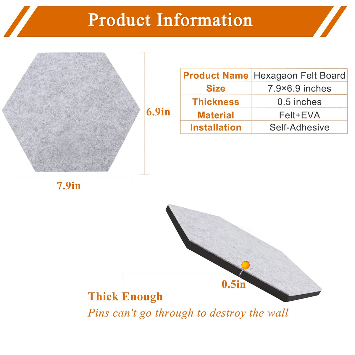 HULAVO 8Pcs Hexagon Felt Cork Board Tiles, Self Adhesive DIY Bulletin Board Pin Board for Office School Home Wall Decor Stickers Memos Photos Display (Deep Camel)