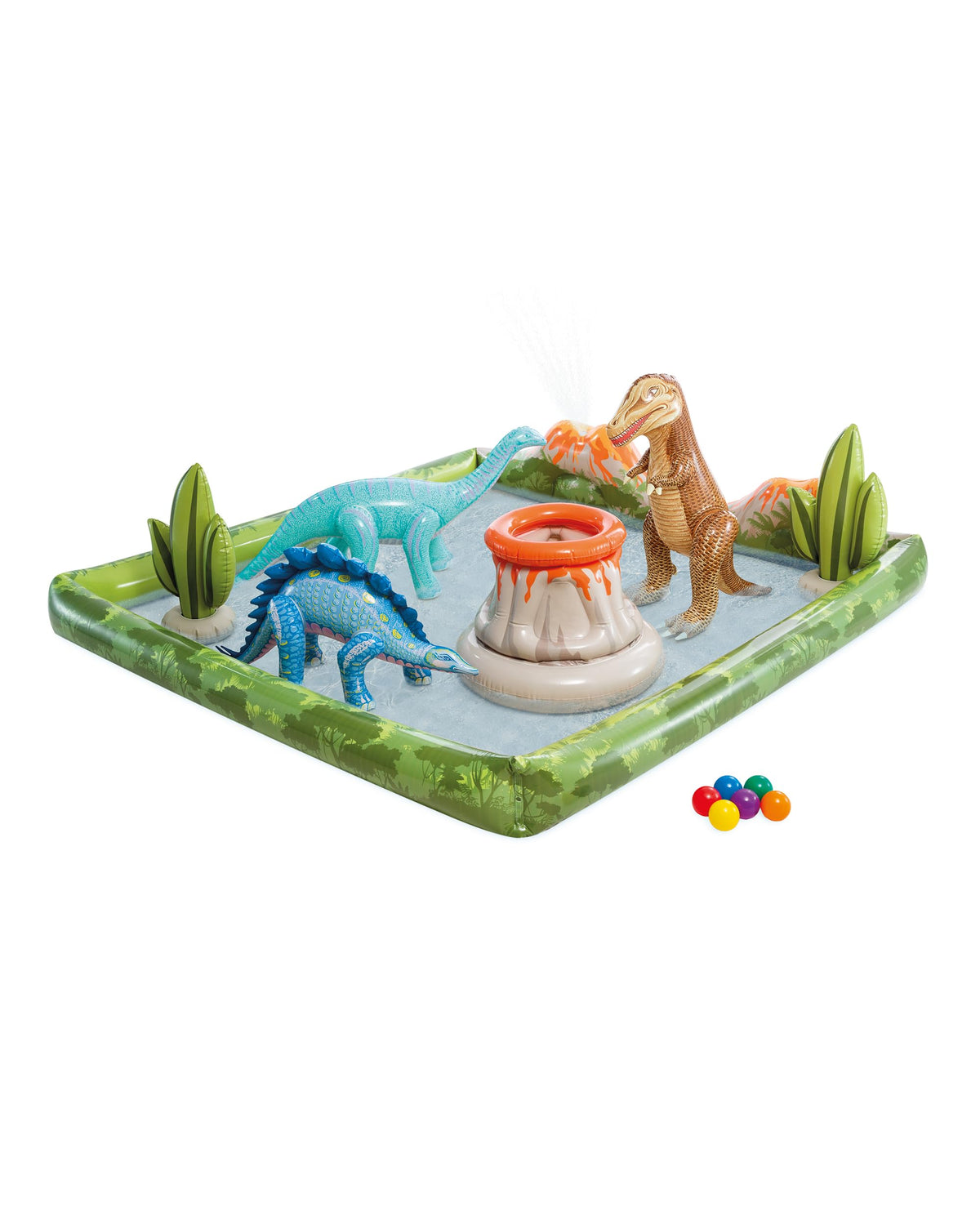 INTEX Jurassic Adventure Inflatable Kiddie Pool with Water Sprayer, Slide & Dinosaurs - 79" x 79" x 14" - Ages 2+