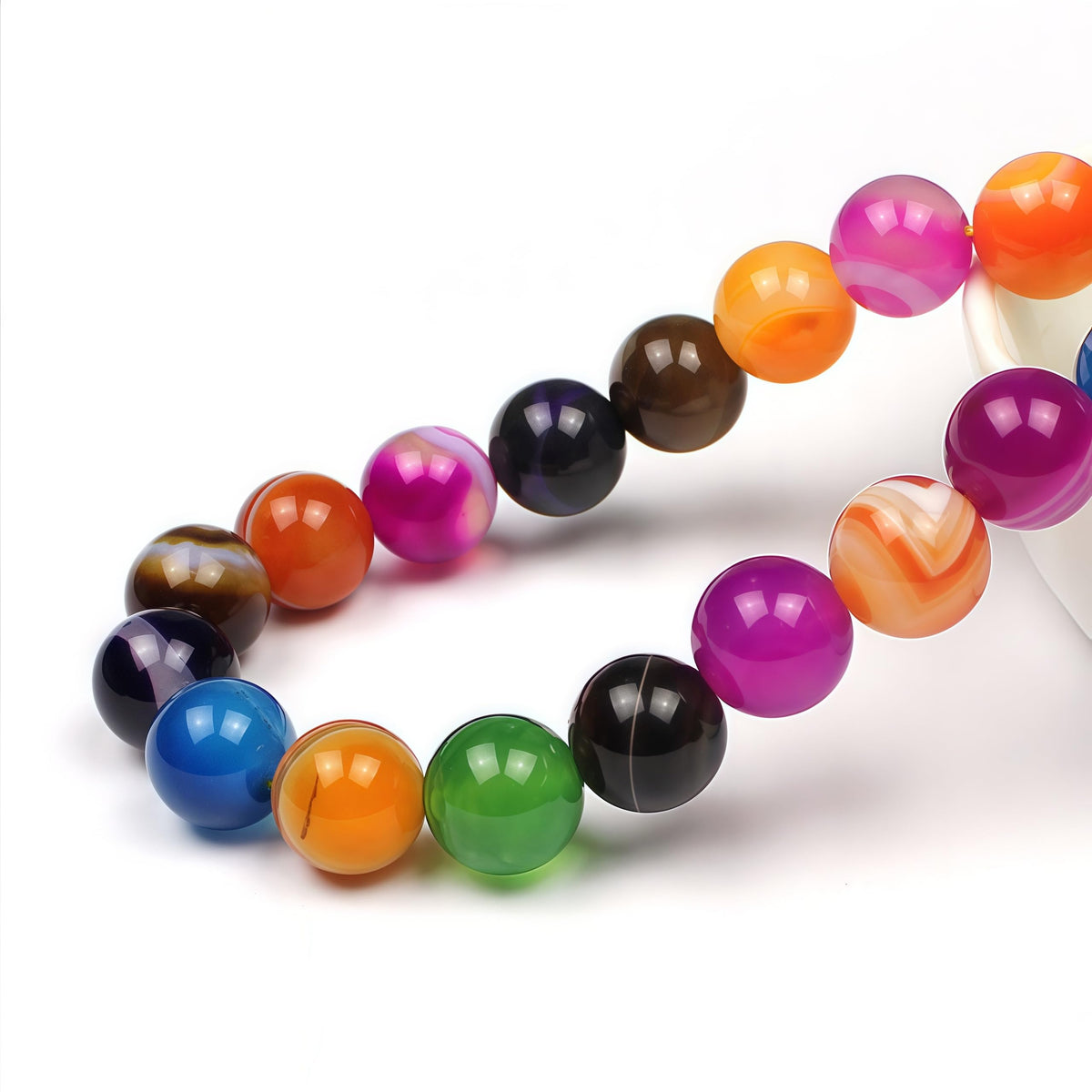 MJDCB Natural Multicolor Stripe Agate Beads Round Loose Beads for Jewelry Making DIY Bracelet Necklace (6mm)
