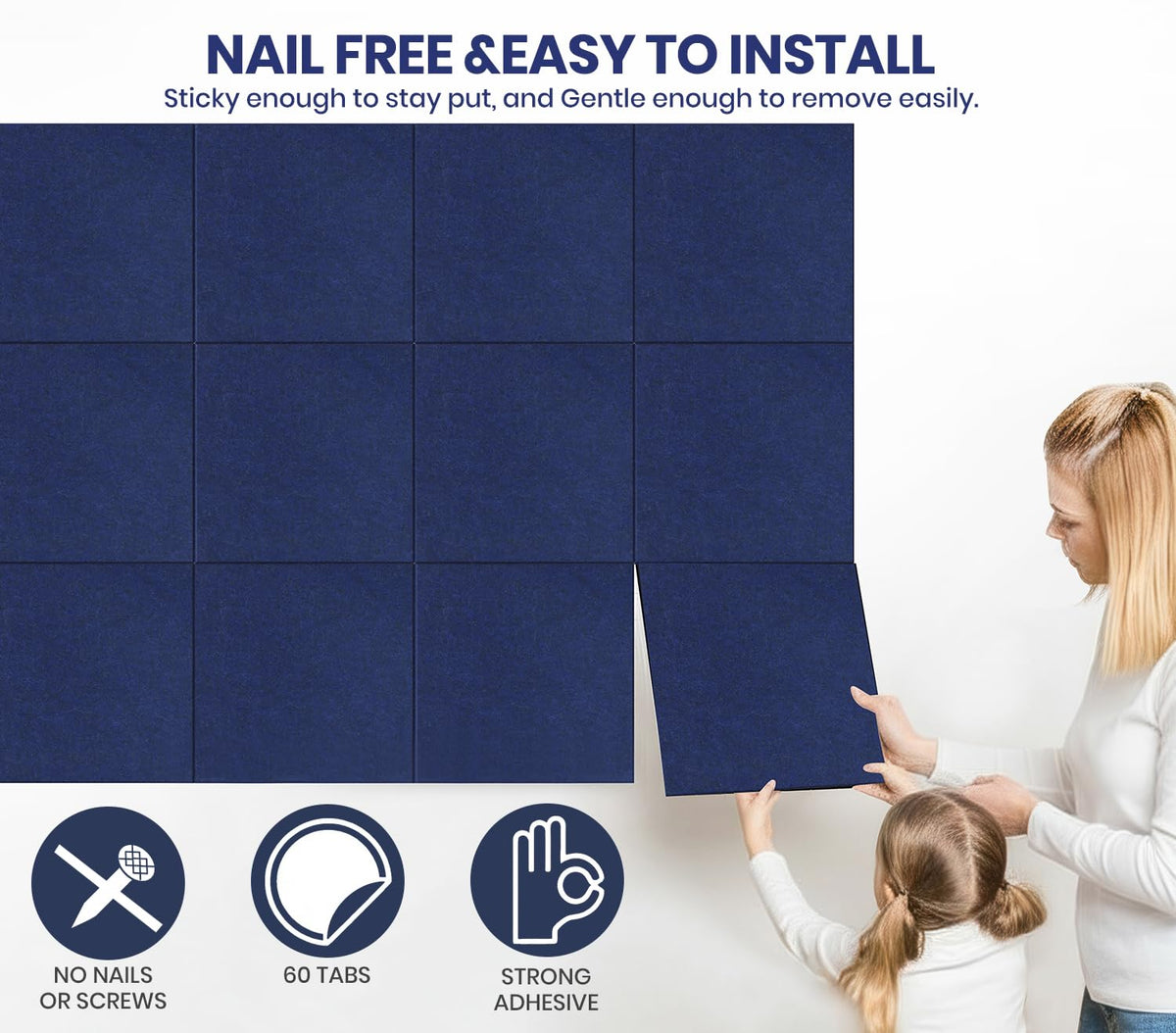 Large Cork Board Alternative 36" X 24" Bulletin Board - 6 Pack Removable Felt Wall Tiles with 20 pushpins, Large Cork Boards for Walls Cork Board for Office Pin Board Tack Board - Denim Blue