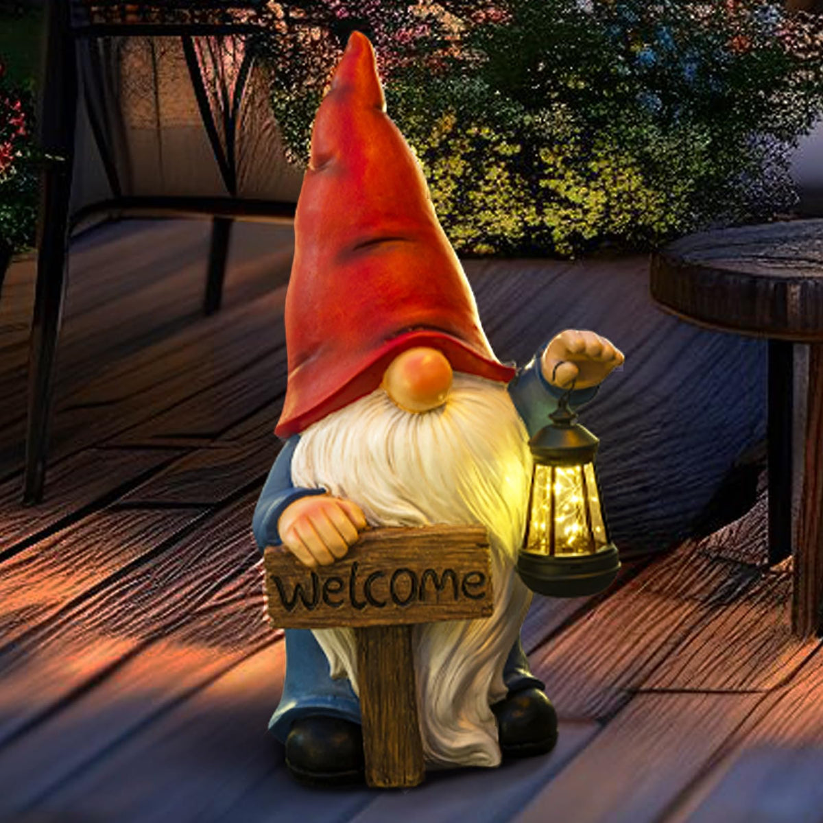 WONDHOME 22" Solar Large Gnome Garden Statue Big Gnome with Welcome Sign Outdoor Decor with LED Lantern Home Porch Yard Patio Lawn Ornament Christmas Housewarming Gardening Gift