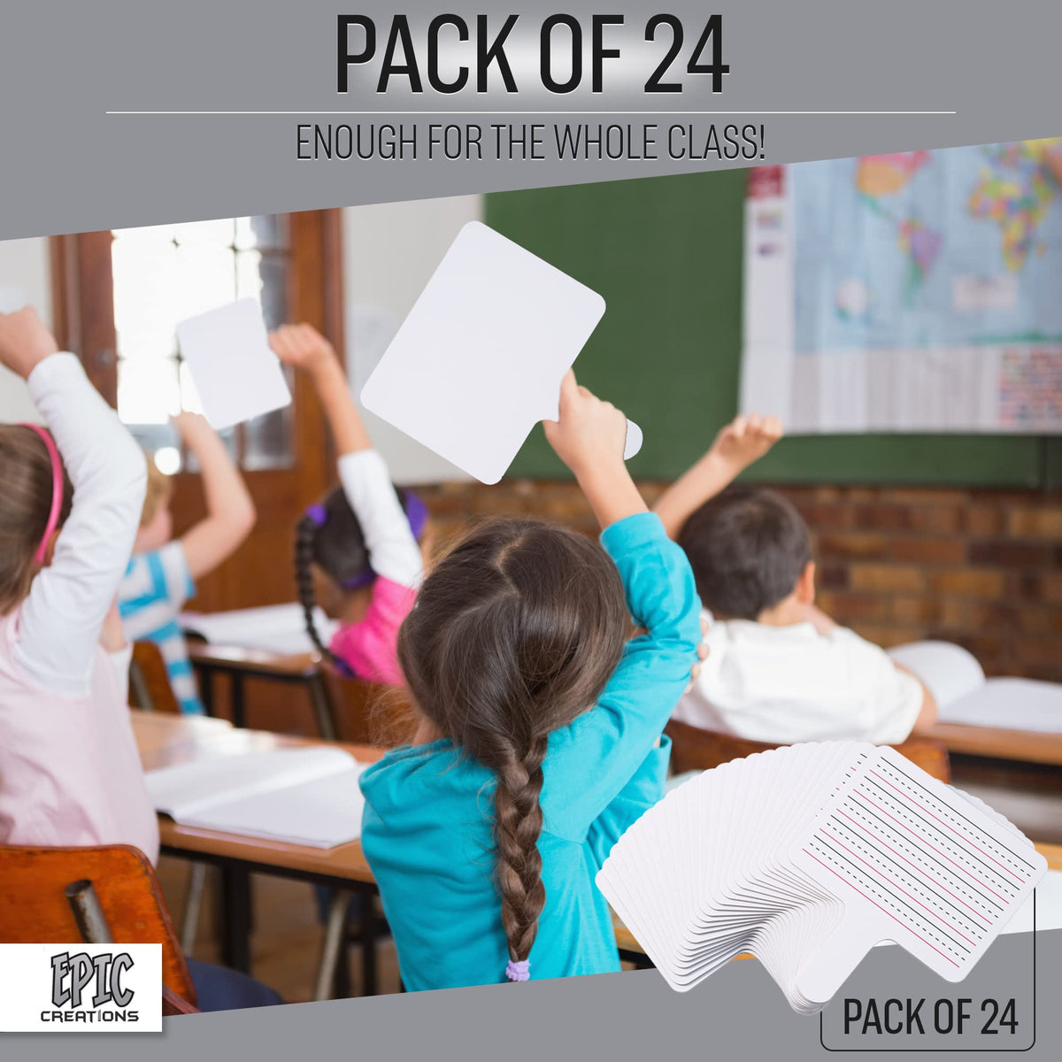 Epic Creations Dry Erase Paddles - 24 Pack 8.11 x 6.14 Inches - Double Sided Handheld Whiteboard - Dry Erase Signs - Hand Held White Board - Auction Paddles - White Board Paddles,Hand Dry Erase Board