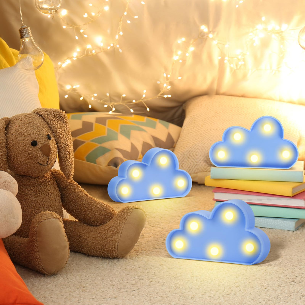 clothmile 3 PCS LED Night Light LED Blue Clound Night Light Can Be Hung on The Wall Kids Room Light, Suitable for Birthday Party Holiday Decoration Baby Room Nursery Decoration