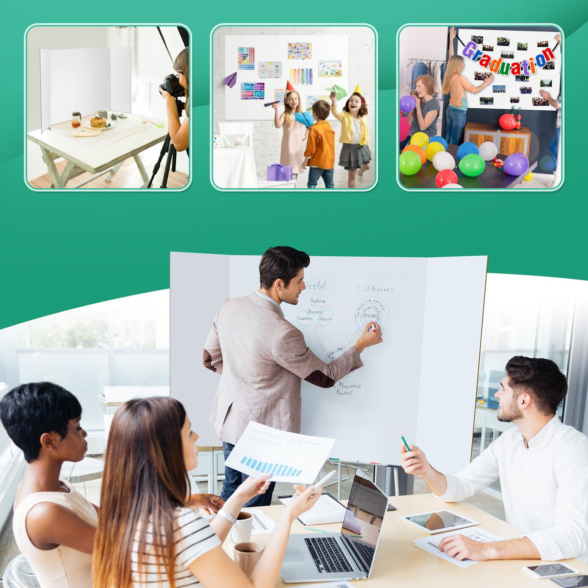 2 Pack Trifold Poster Board 48" X 36", IKAYAS Double Sided White Poster Boards, Science Fair Display Boards Posterboard for Mounting, Prints,Art,Display,Projects Classroom Supplies