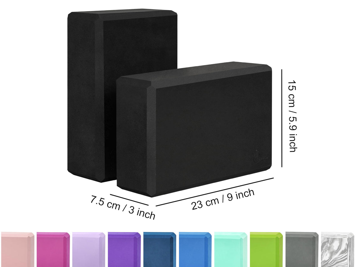 EXERZ Yoga Blocks 2 pack, Gym Blocks, Exercise Workout Fitness Bricks, Pilates Stretch Handstand Non-Slip (Black 2pcs)