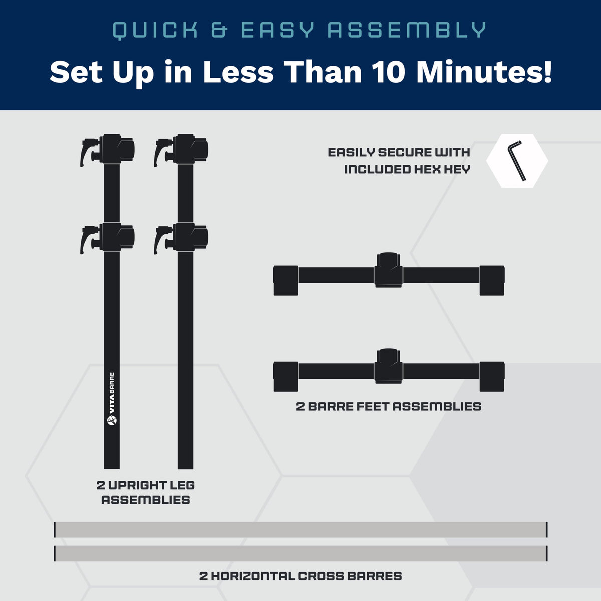 VITA Barre Portable Freestanding Double Ballet Barre, Professional, 8 Ft Bars, Black, Aluminum | Adjustable Height, Made in USA, Home or Gym Exercise Equipment for All Ages | Dance, Fitness, Pilates
