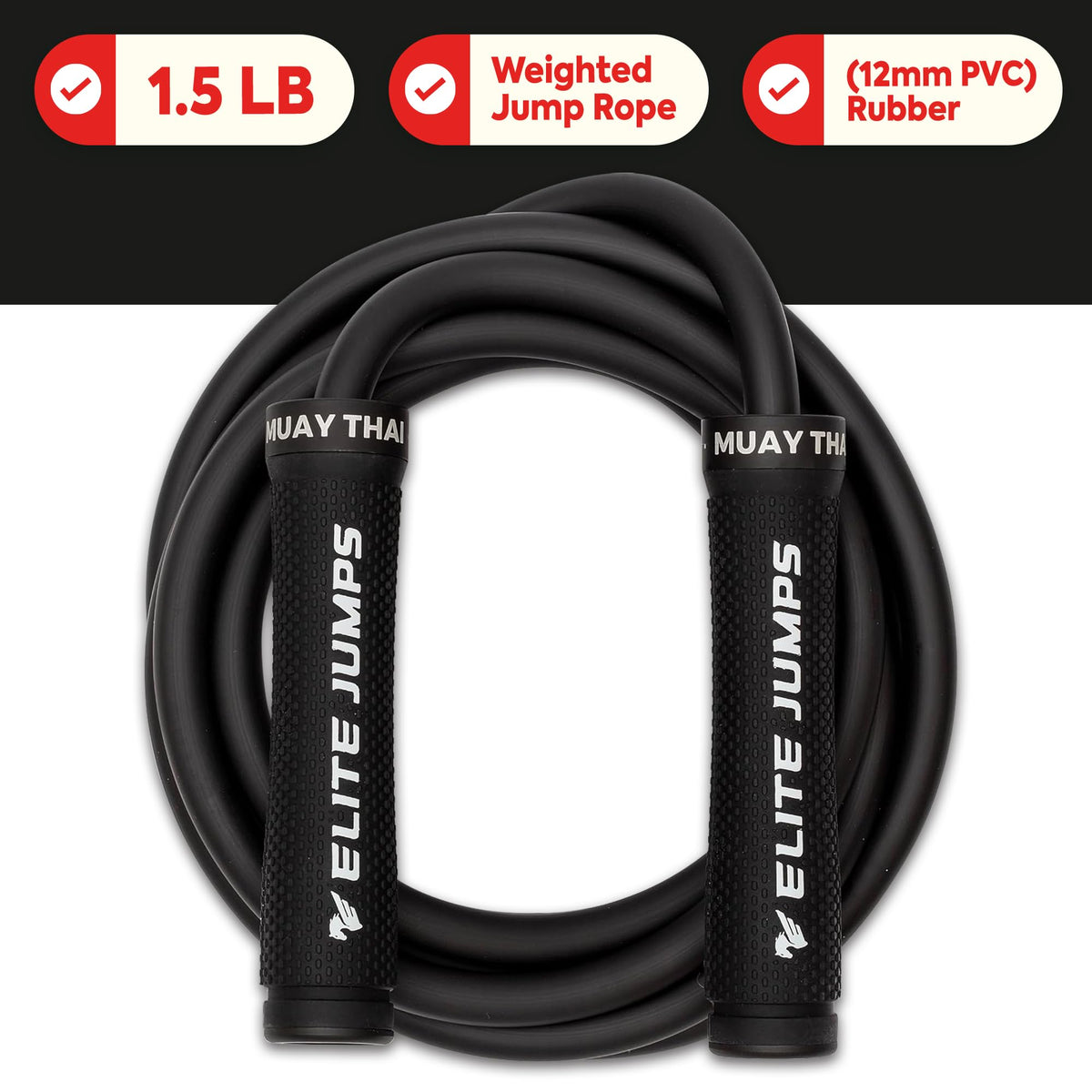 Muay Thai 3.0 Weighted Jump Rope for Men & Women - Professionally Designed for High-Intensity Training | Muay Thai, MMA & Fitness Jump Rope - Full Body Workout Weighted Rope - Black