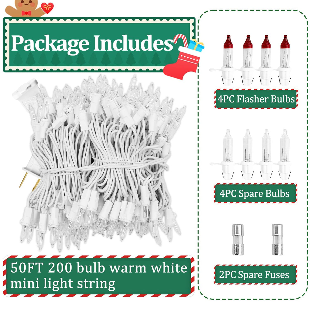 Warm White Christmas Lights Outdoor, 50FT 200 Count Incandescent Mini Christmas Lights White Wire, Waterproof Fairy Lights, Connectable Xmas String Lights for Christmas Tree, Garland, Wedding Decor