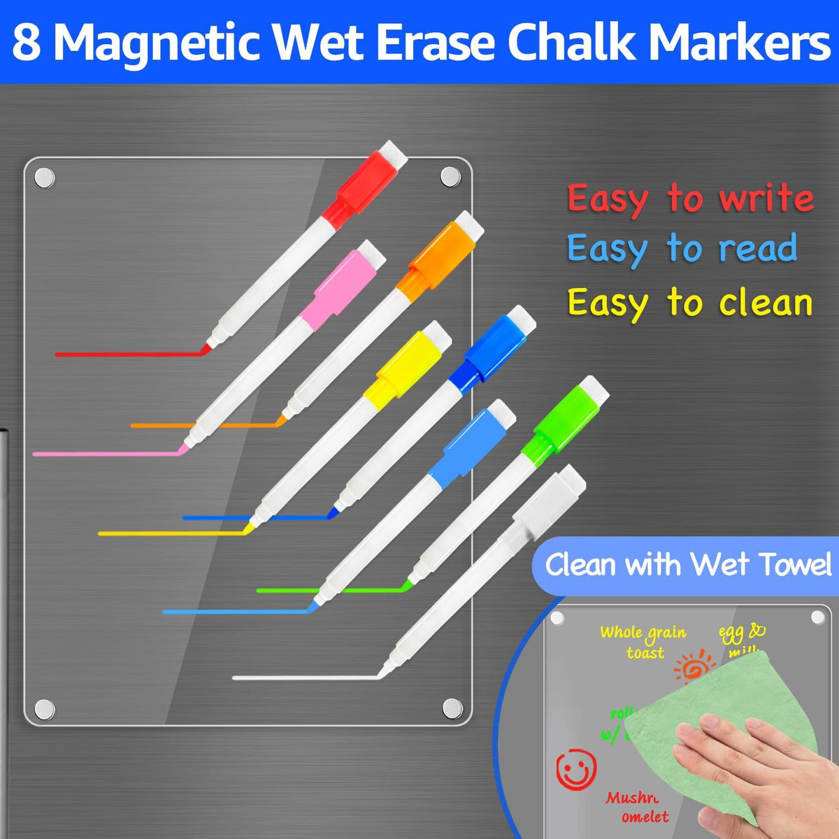 PigPotParty Clear Acrylic Magnetic Chore Chart and Blank Memo Whiteboard for Fridge, 2 Pack 9.5"x12" Dry Erase Board to Do List Meal Planner for Adult Teens Kids Family, Include 8 Markers & 1 Towel